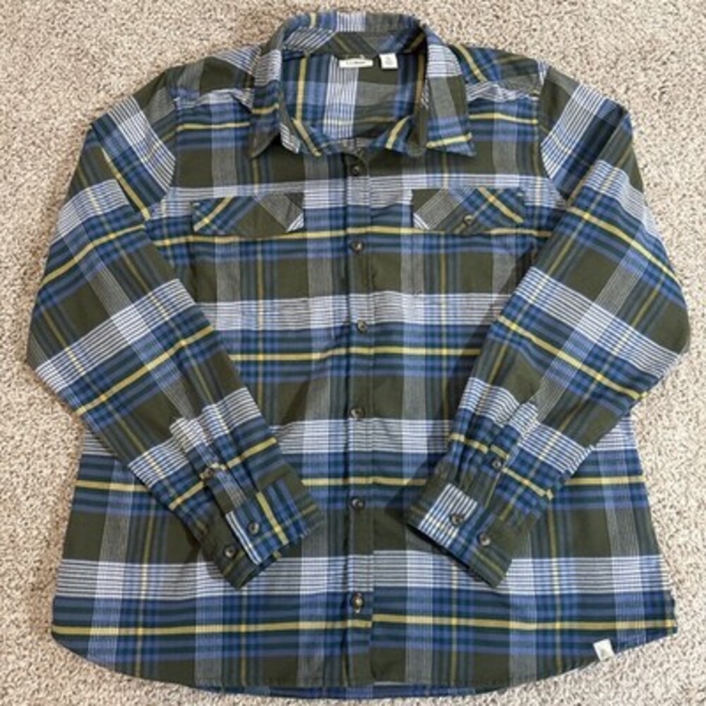 L.L. Bean Plaid Flannel Shirt Men’s XL Regular Green Blue Long Sleeve EUC